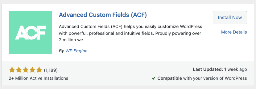 Advanced Custom Fields Installation