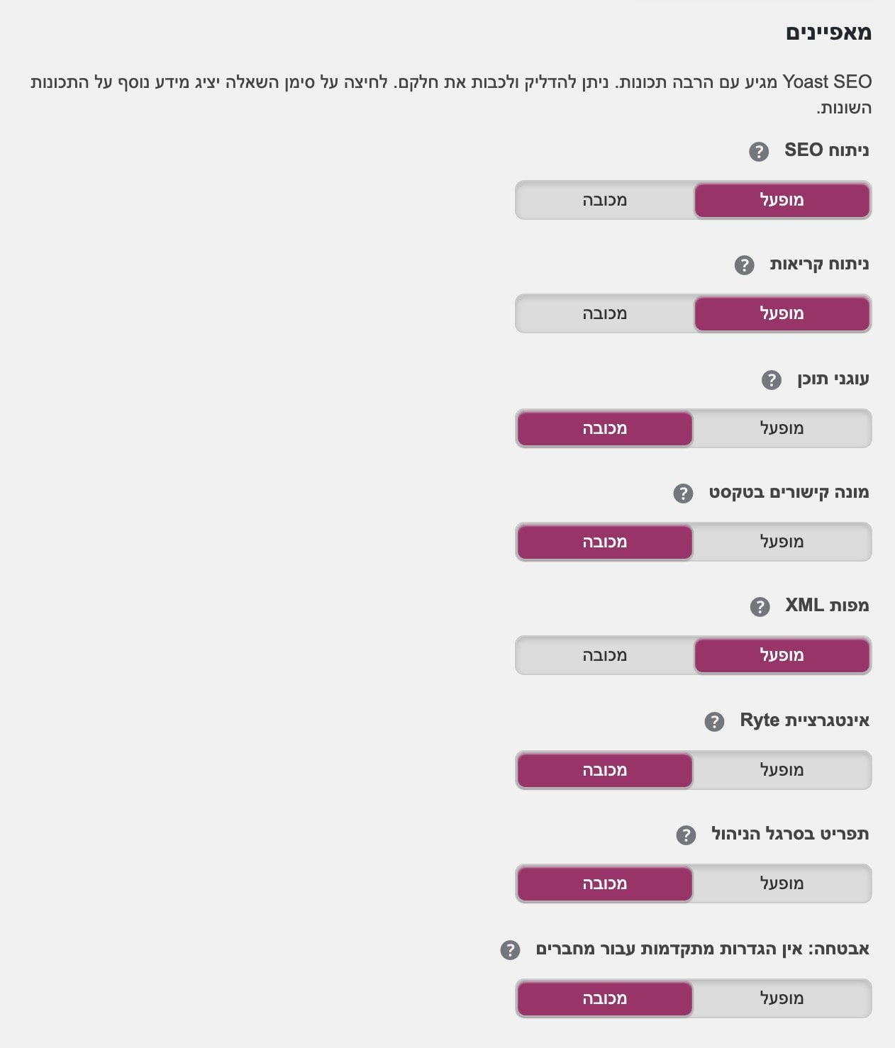 מאפיינים - WordPress SEO by Yoast