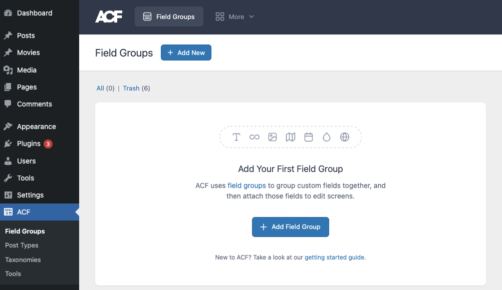 Adding a New Field Group in ACF