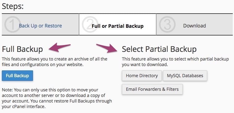 Full or Partial Backup in cPanel