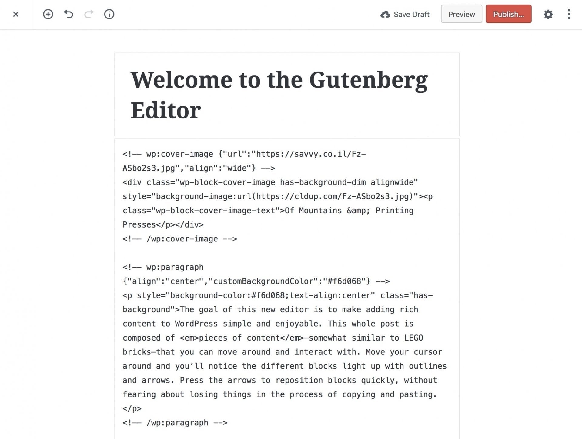 בלוקים כפי שהם נשמרים במסד הנתונים - Gutenberg