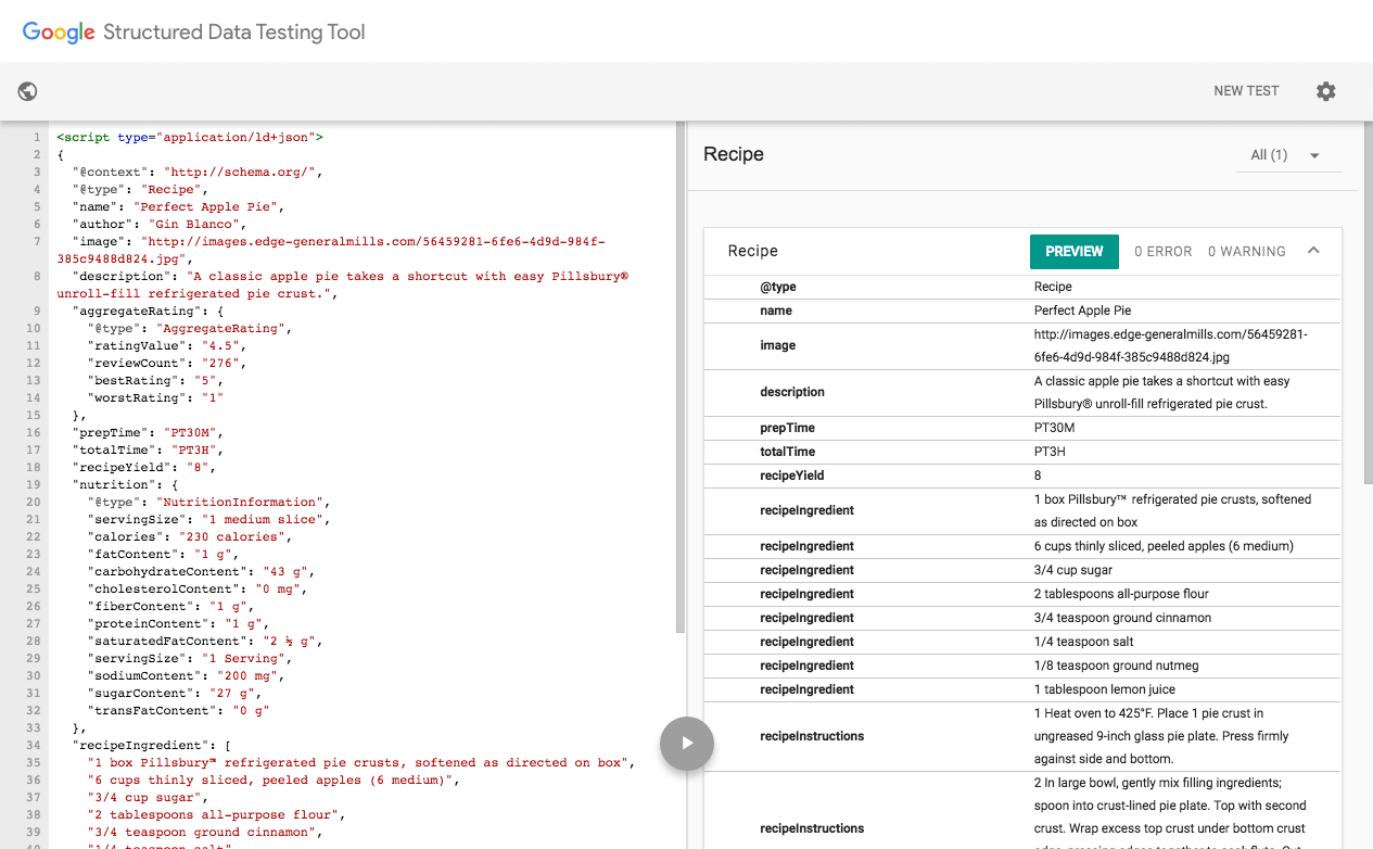 recipes structured data testing tool