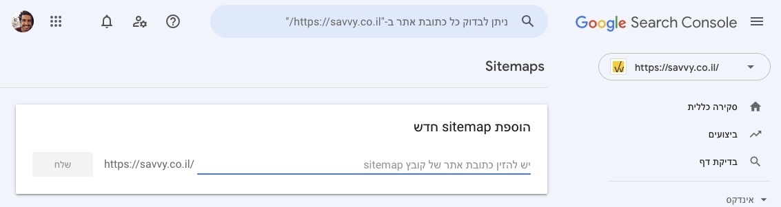 שליחת Sitemap - אתר לא באינדקס של גוגל