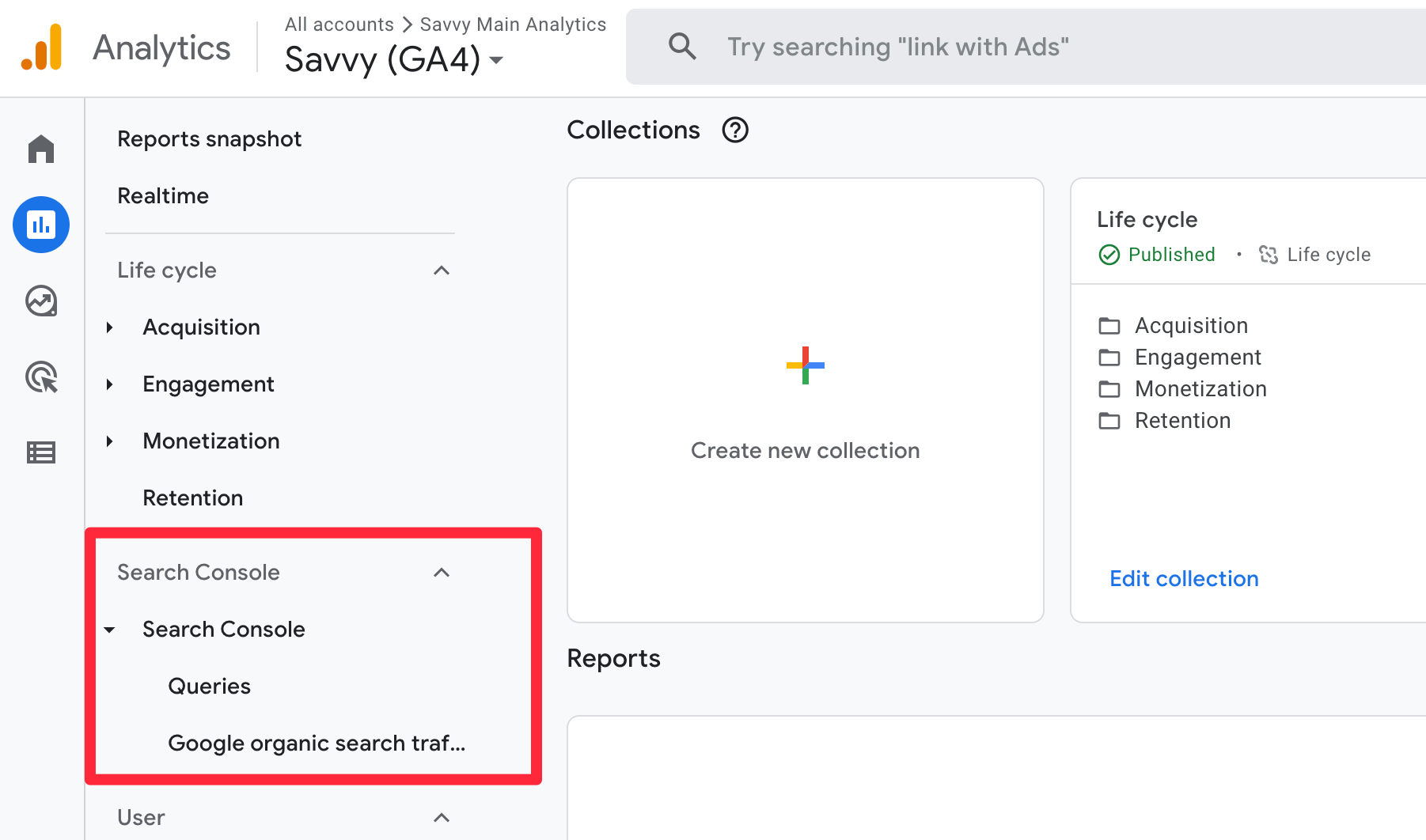 Ensure the Search Console reports appear in Analytics