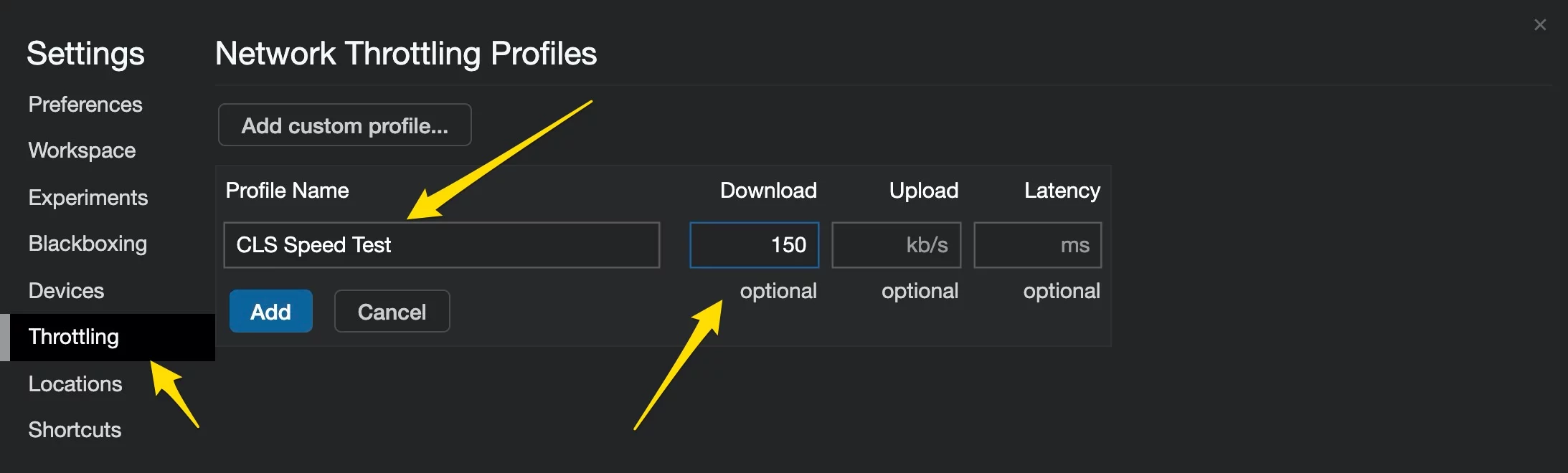 Network Throttling Profile - CLS