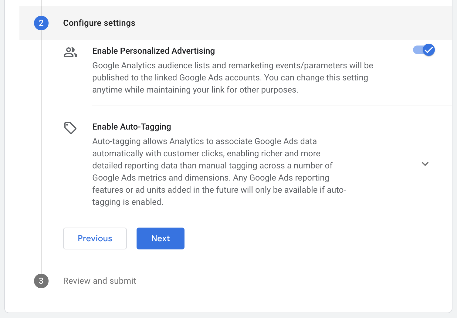 Set the Desired Settings (Link between Google Ads and Analytics version 4)