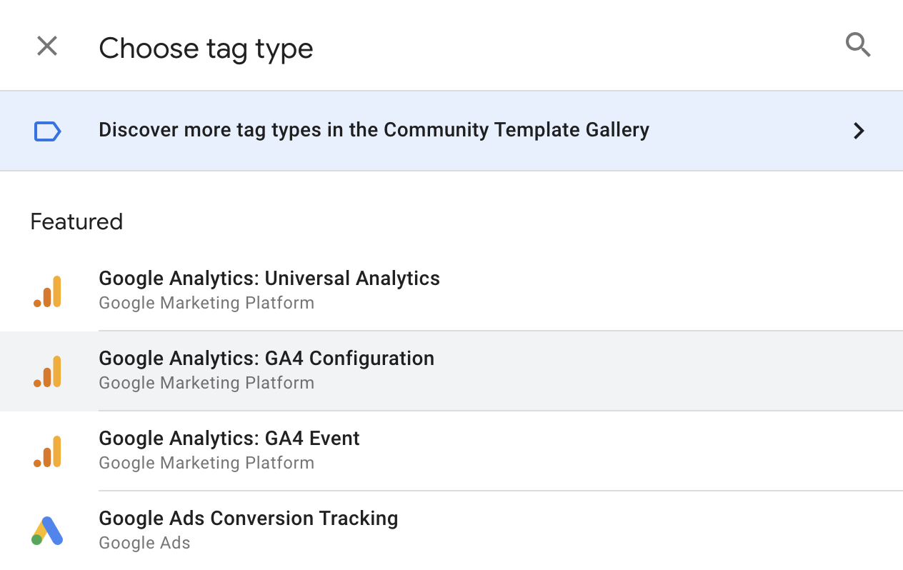 Choose GTM Tag Type for Analytics 4
