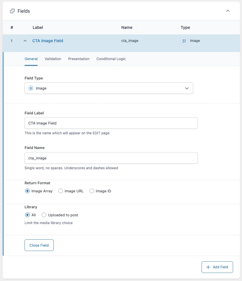 Image Field in Advanced Custom Fields