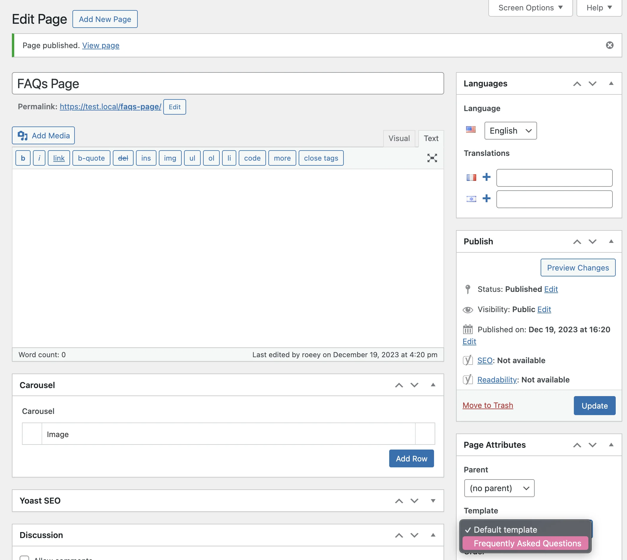Assigning Questions and Answers Page to the New Page Template