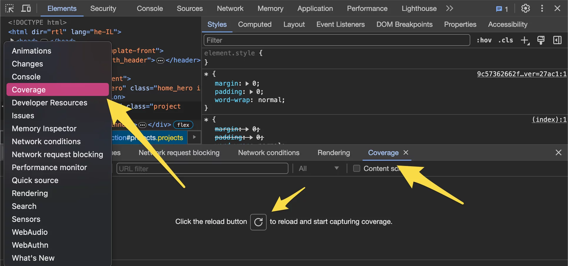 Coverage - Chrome Dev Tools