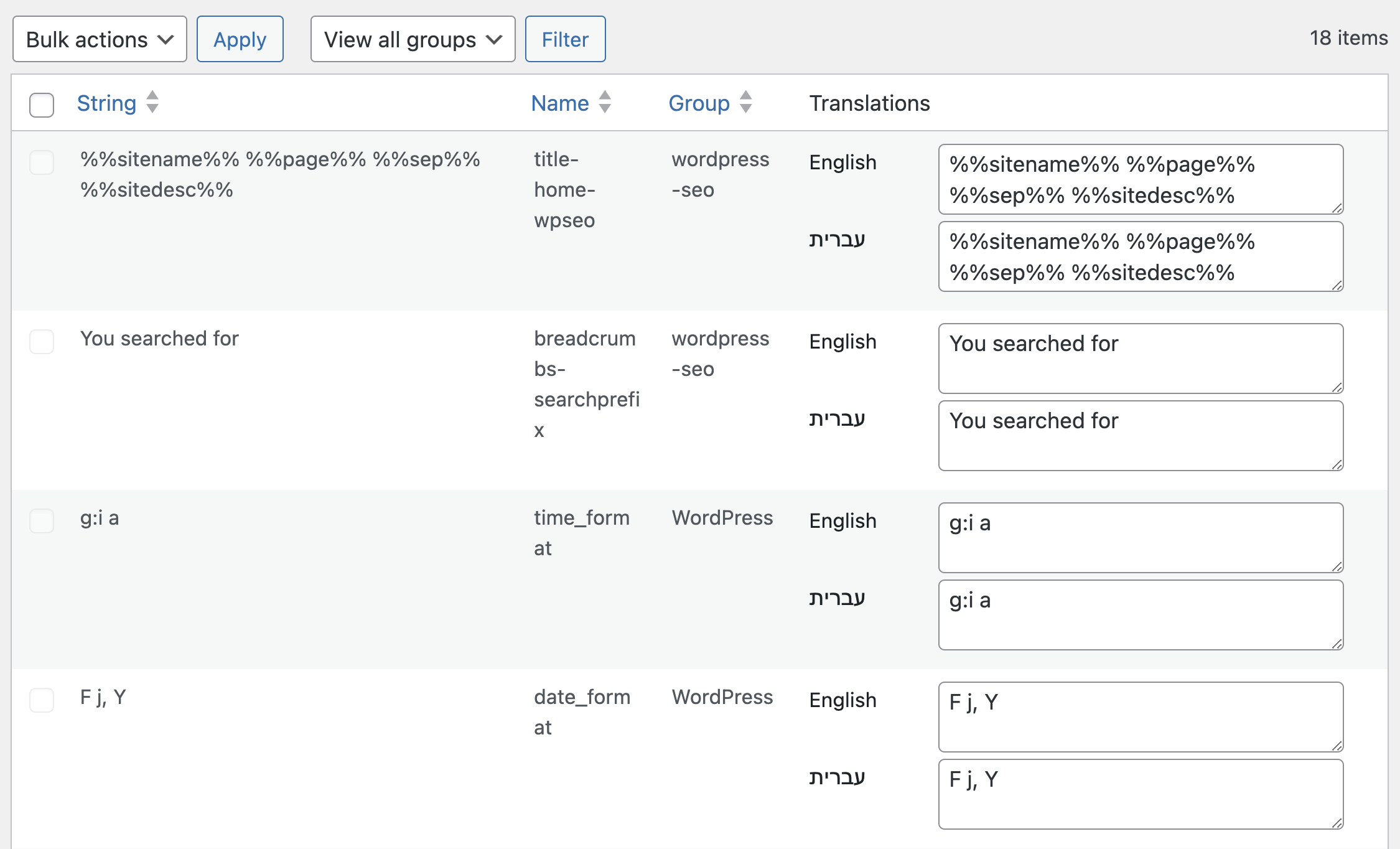 String Translation - Multilingual - WordPress