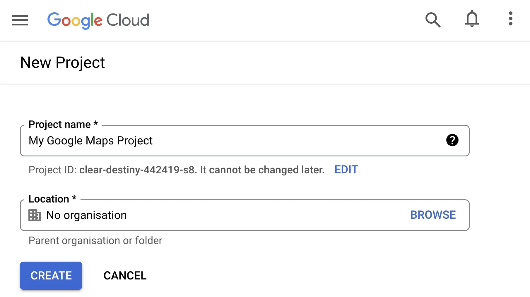 Create or Select a Project - Google Maps API
