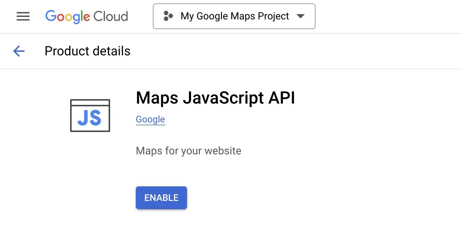 activate the API for your selected project