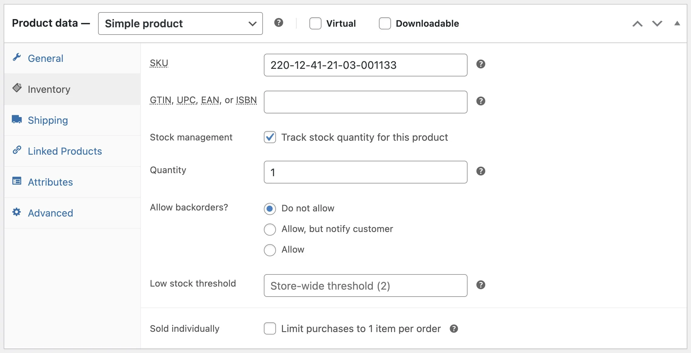 Enabling Stock Management for Individual Products