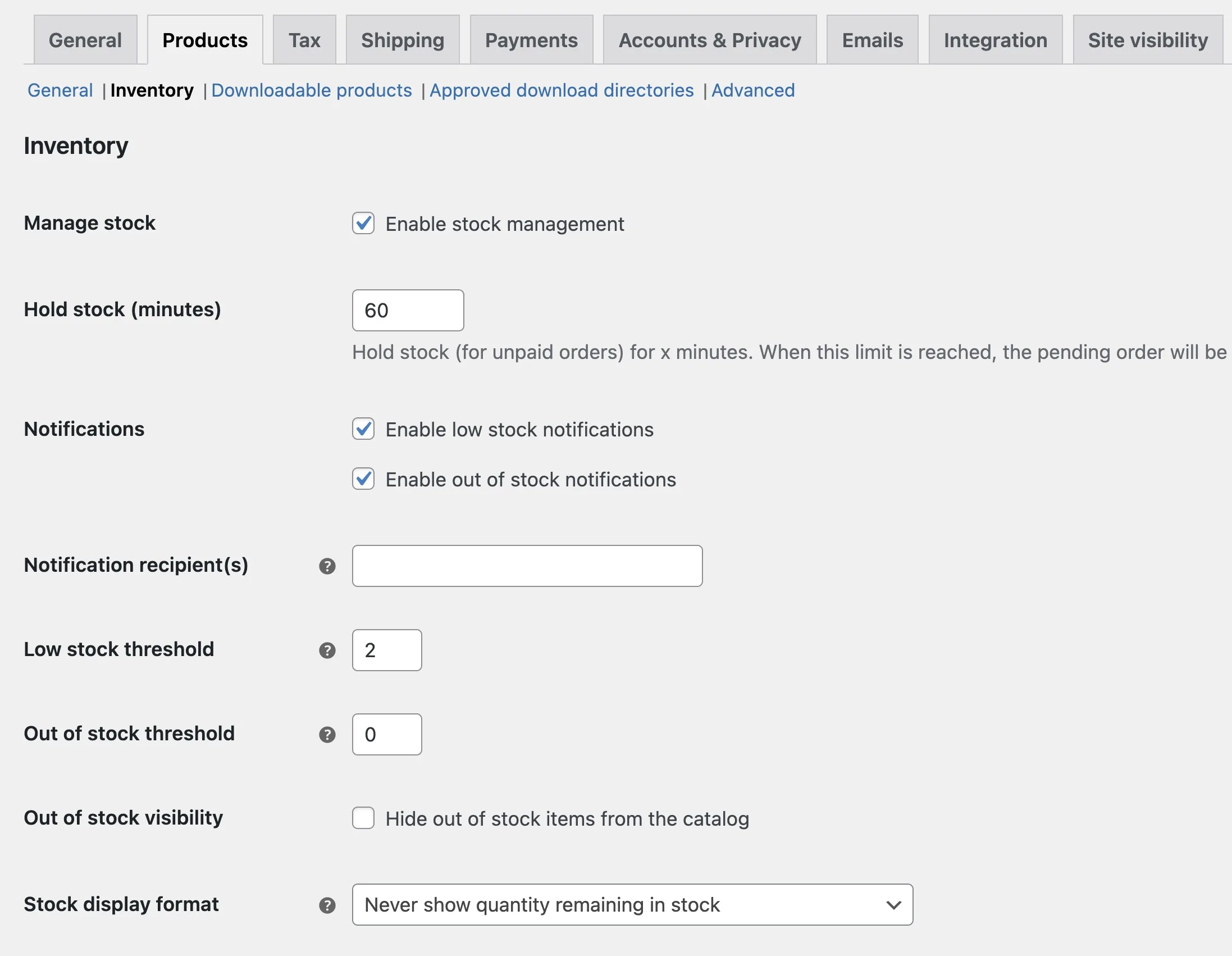 WooCommerce Inventory Settings Overview