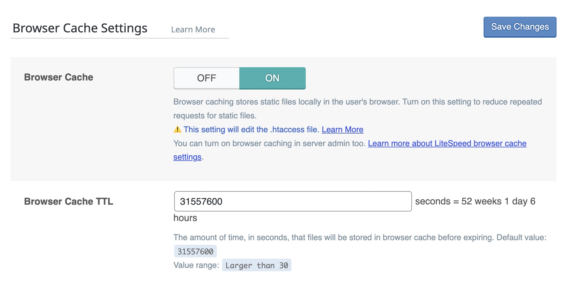 Browser Cache Settings