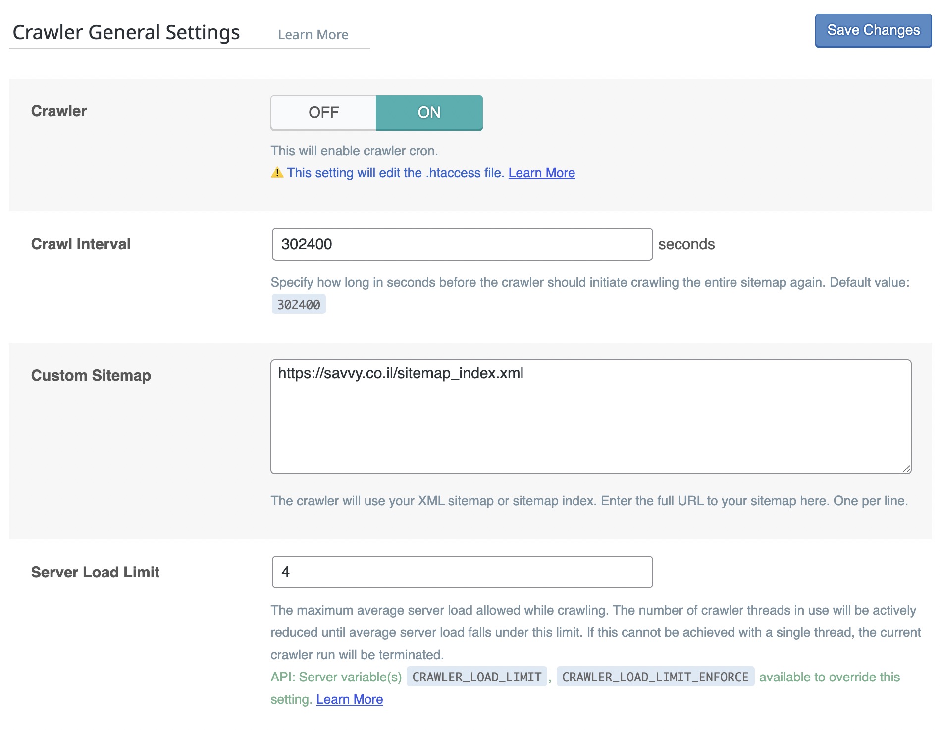 Crawler General Settings