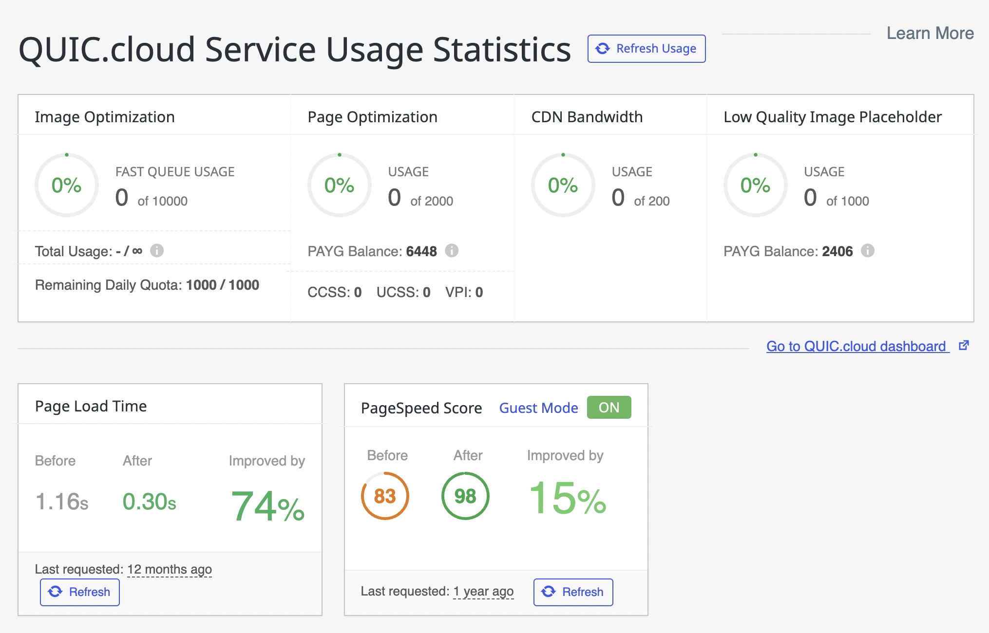 Dashboard - LiteSpeed Settings
