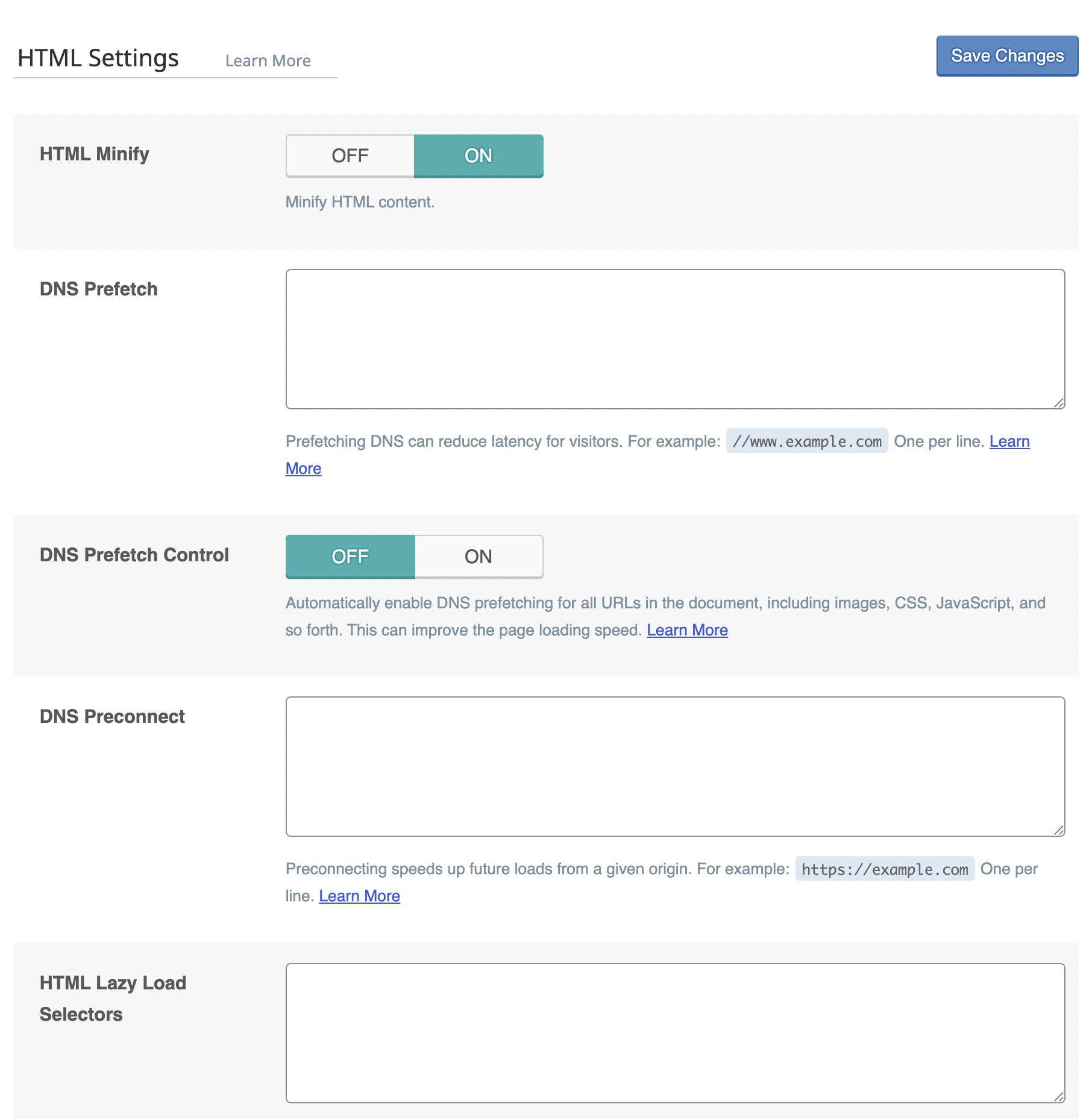 HTML Settings