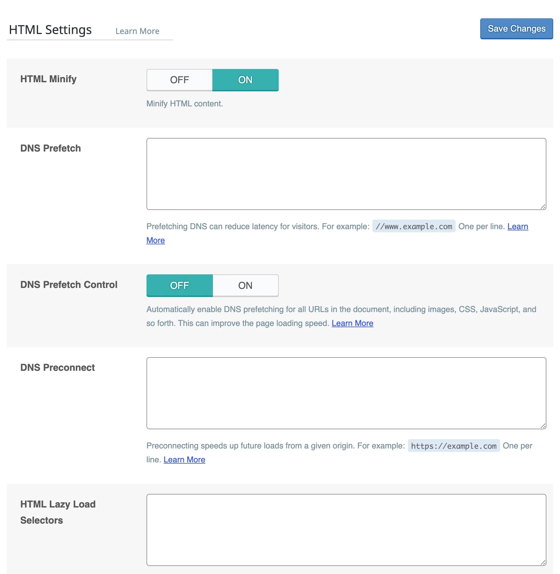 HTML Settings