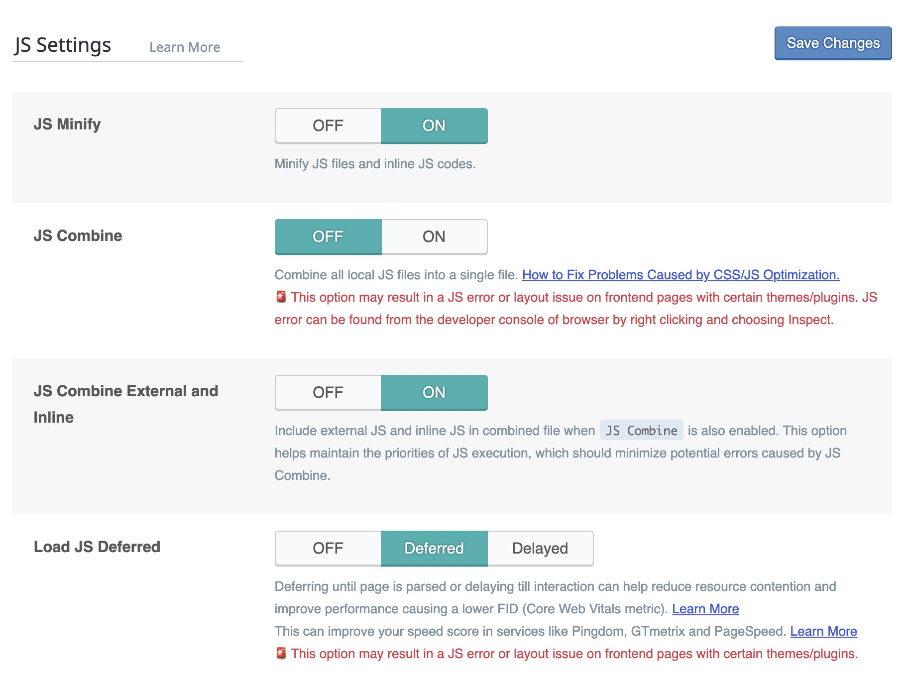 JS Settings