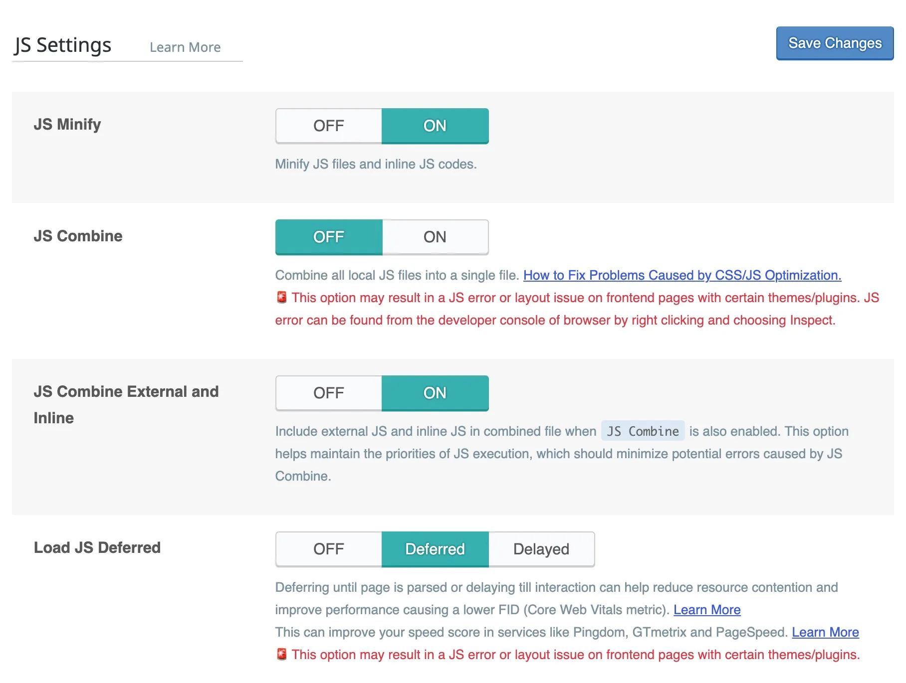JS Settings