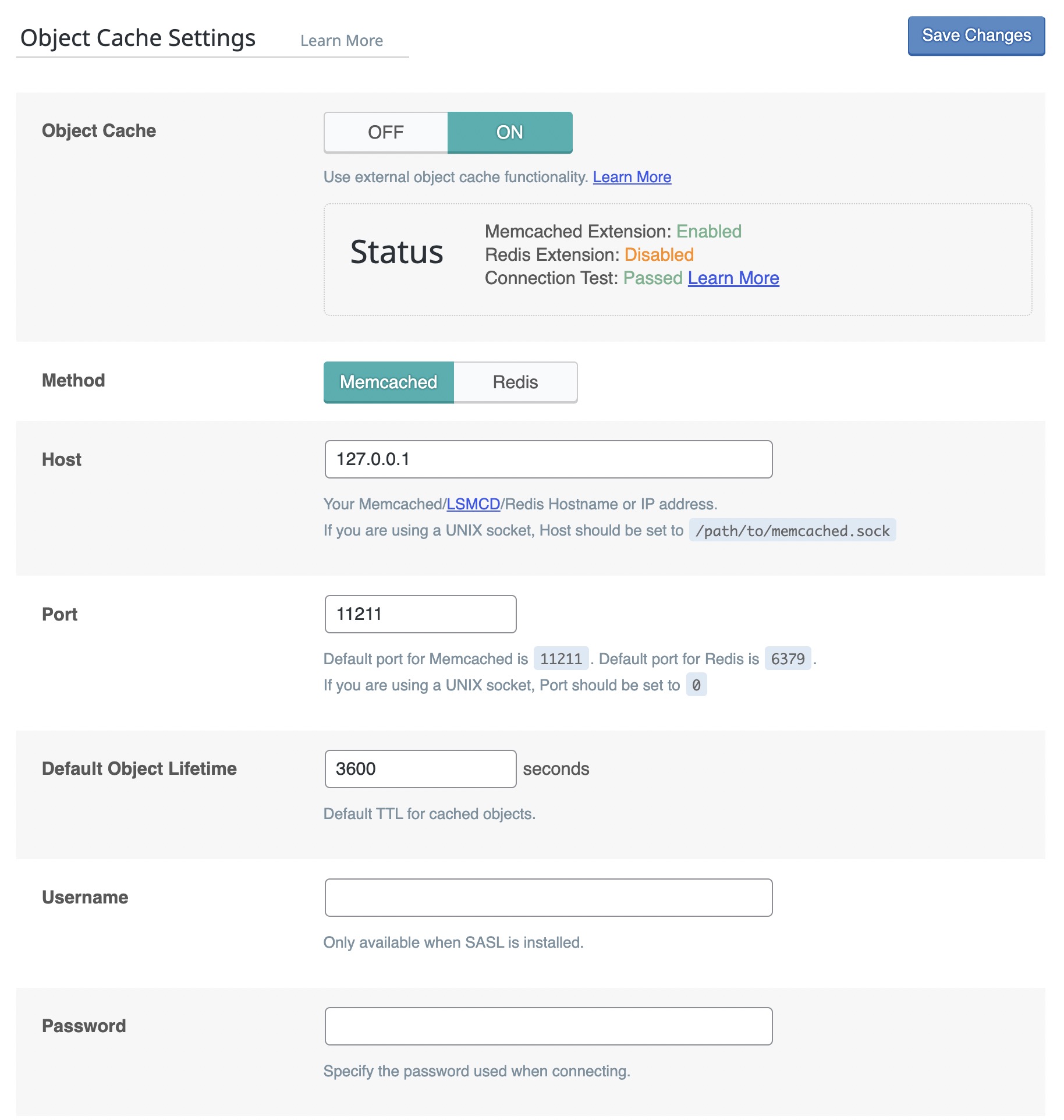 Object Cache Settings