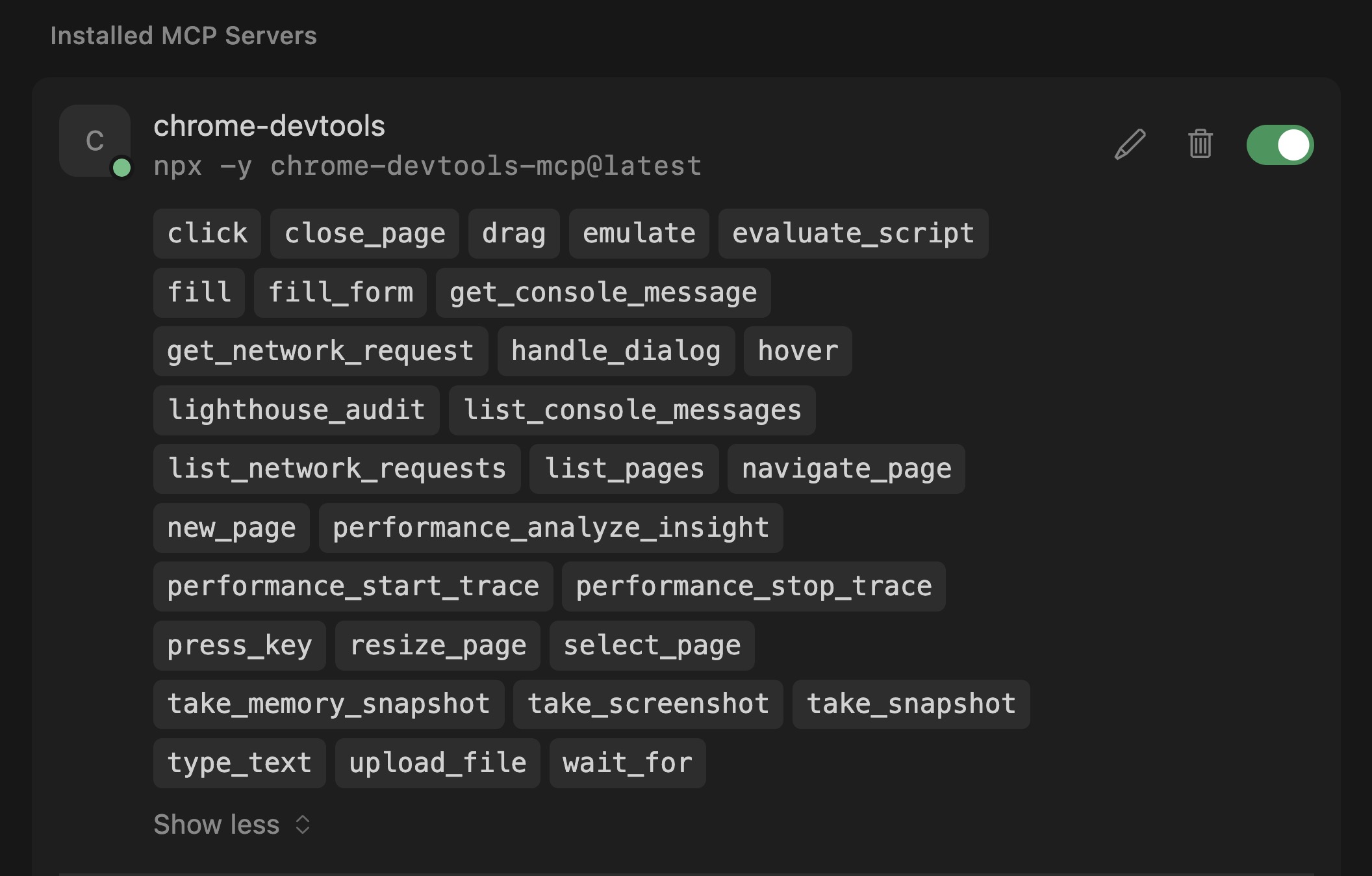 Chrome DevTools MCP server enable on Cursor AI